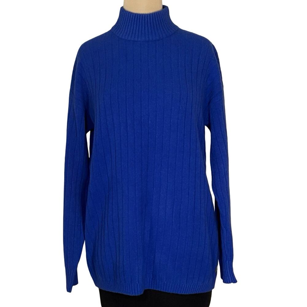 Eddie Bauer Mock Neck Sweater Womens Small Blue Lightweight Knit